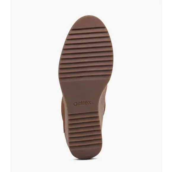 Aetrex Kara Ankle Wedge Boot Suede Leather Bootie | 40 EU (9-9.5) Cognac Brown - Picture 5 of 9